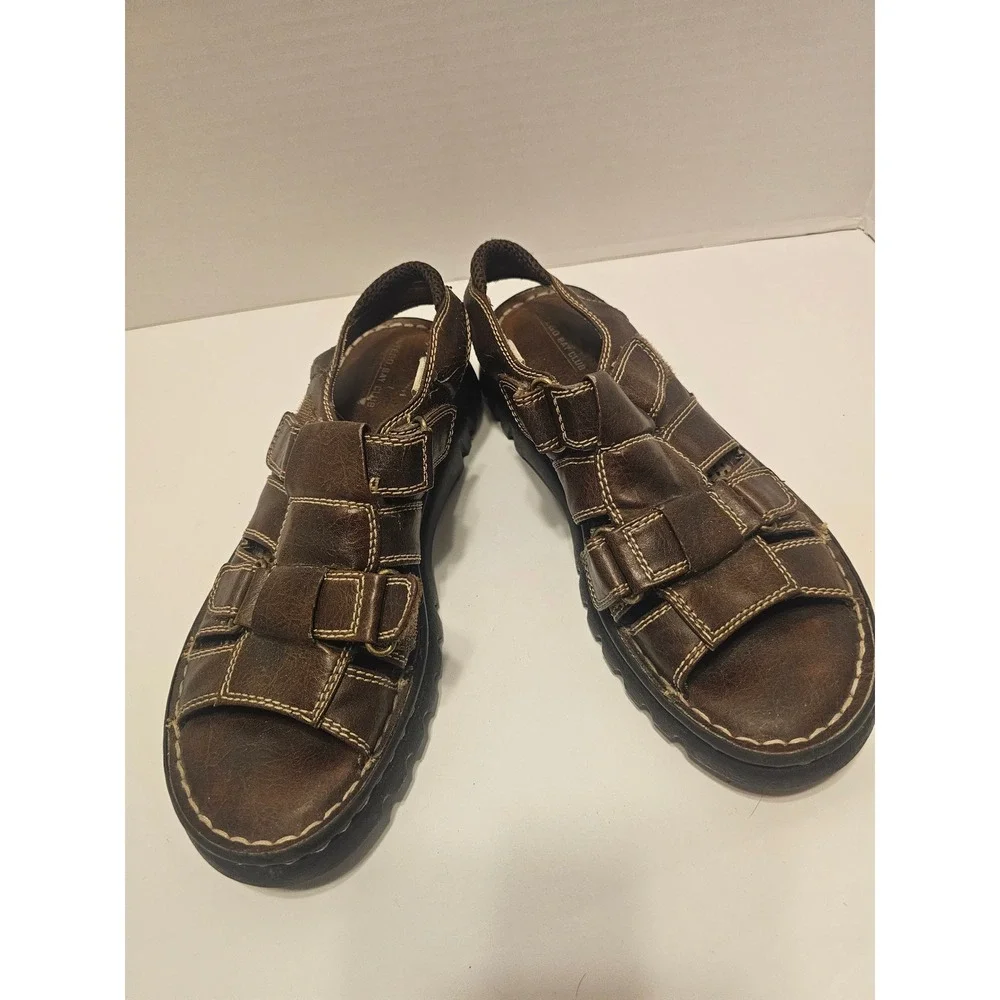 Mens Montego Bay Fisherman Leather Brown Sandals 9.5 Grooved Sole